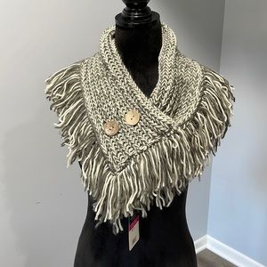 Loop scarf with decorative buttons grey ivory acrylic NEW